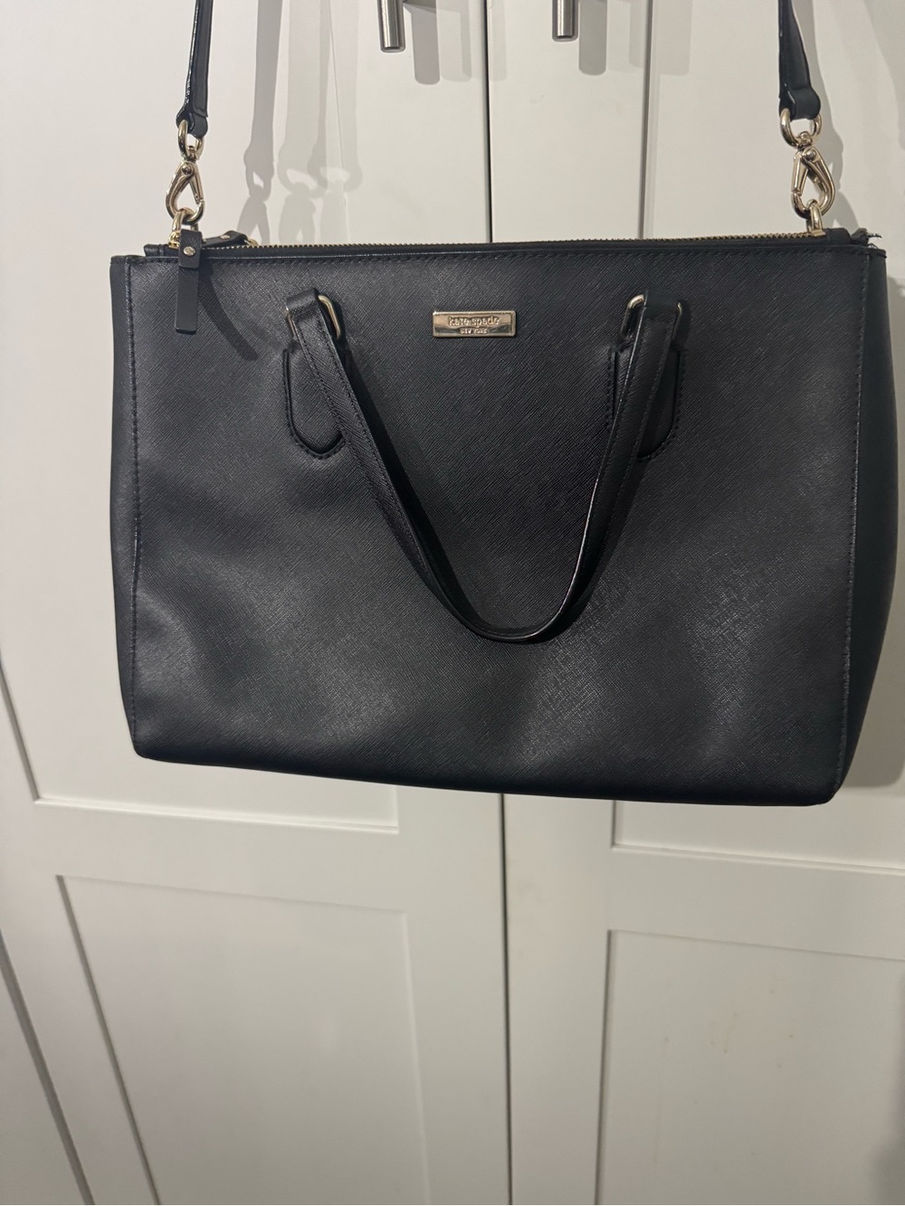 kate spade Black Saffiano Tote with Gold Hardware
